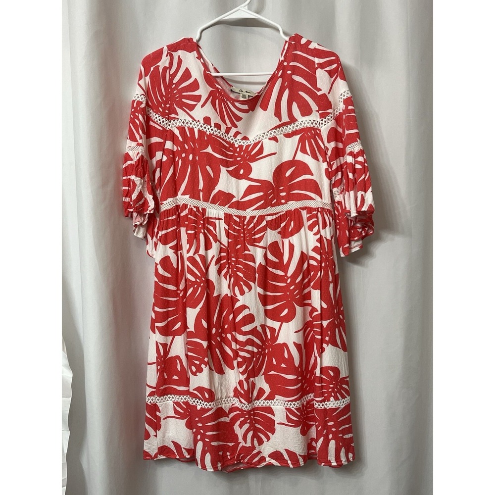 Ella Moon Coral Palm Leaf Women's‎ Dress Large Travel Vacation Beach (B75)